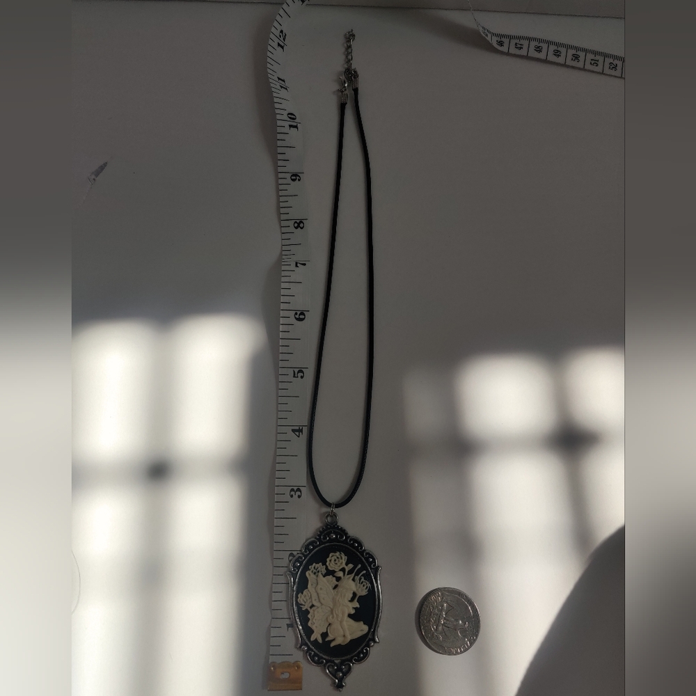 Whimsygoth Gothic flower fairy cameo Pendant hand crafted Necklace - Picture 4 of 4